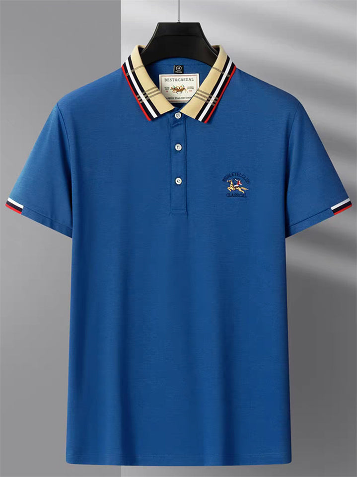 Men's Contrast Color Casual Short Sleeve Lapel Polo Shirts