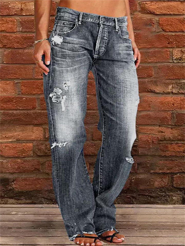 Slim Fit Skinny Ripped Flared Jeans for Ladies