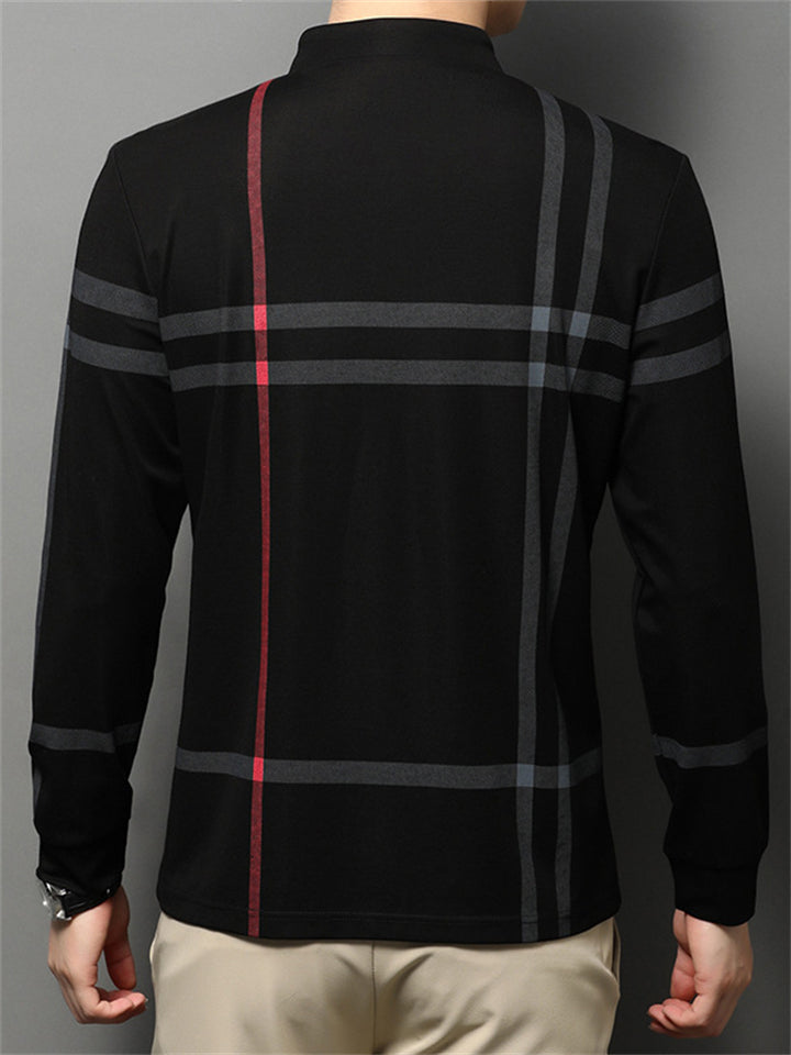Men's Geometry Print Lapel Long Sleeve Polo Shirts