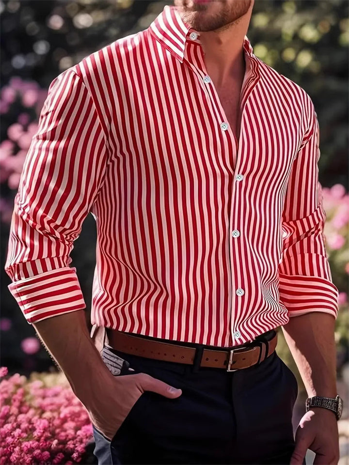 Men's Stripe Long Sleeve Lapel Shirts