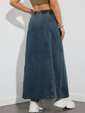 Women A-Line Long Casual Elastic Waist Denim Skirt