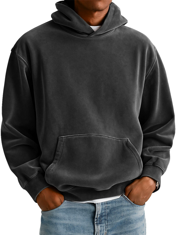Men's Winter Thicken Solid Color Kangaroo Pocket Hooded Sweatshirts