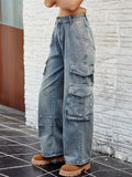 Women's Street Stylish Multi-Pocket Blue Cargo Jeans