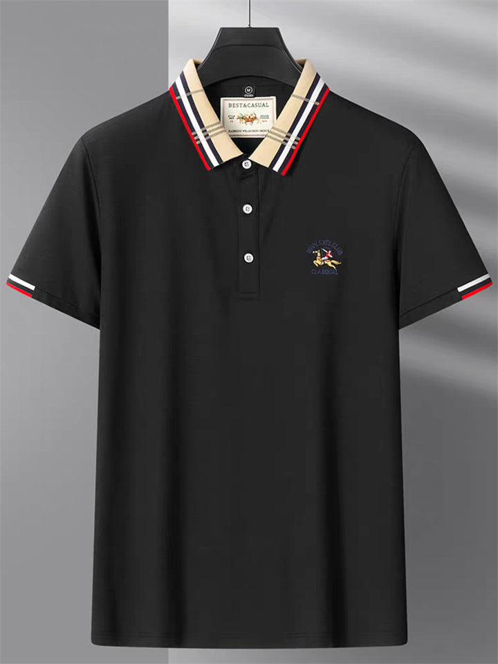 Men's Contrast Color Casual Short Sleeve Lapel Polo Shirts