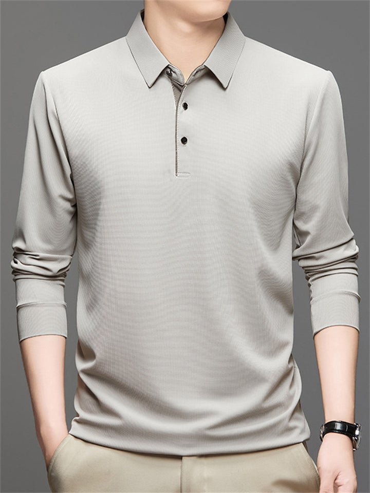 Men's Simple Solid Color Long Sleeve Polo Shirts