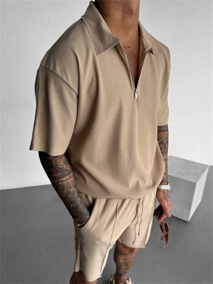 Fashion Casual Short Sleeved Polo Collar Set for Men