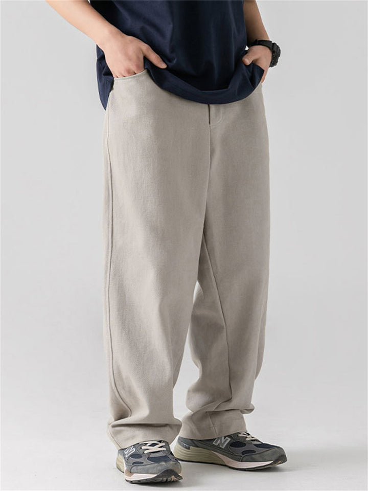 Men's Retro Casual Solid Color Cotton Straight Trousers