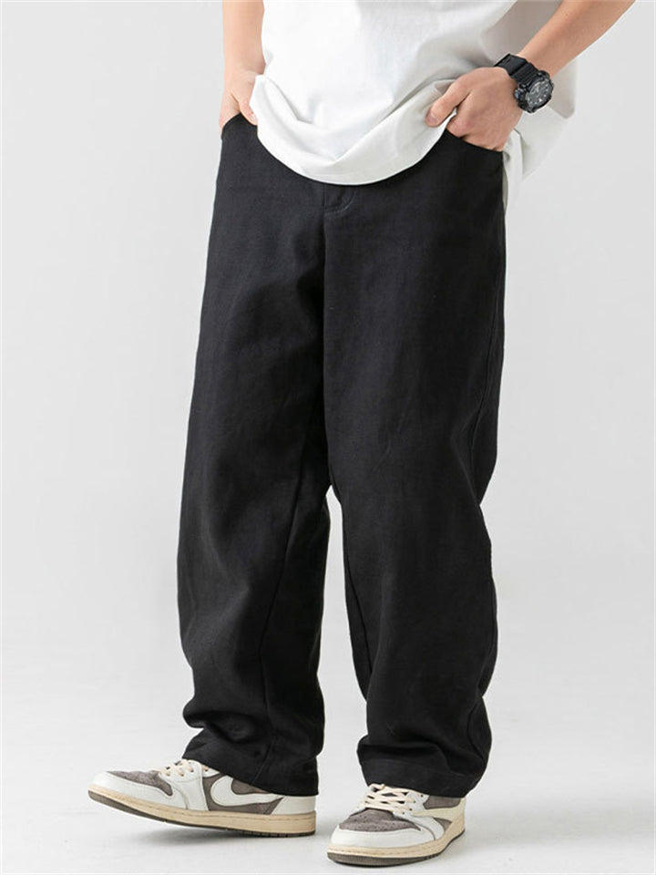 Men's Retro Casual Solid Color Cotton Straight Trousers