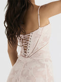 Ladies French Style Spaghetti Strap Backless Lace Long Dress