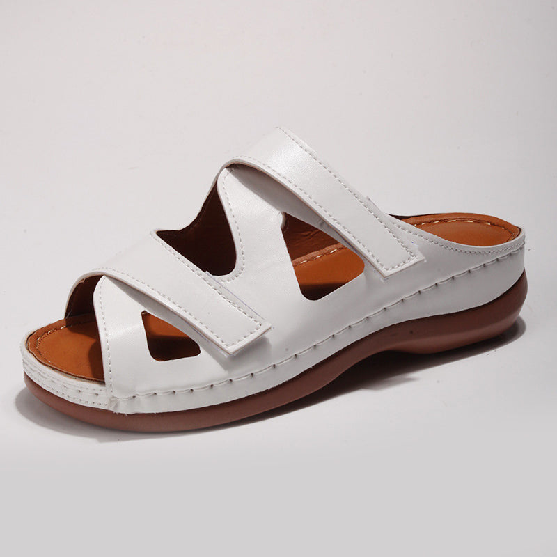 Summer Hollow Out Velcro Wedge Heel Casual Slippers for Women