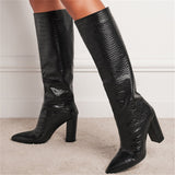 Elegant Lady Pointed Toe Chunky Heels Long Boots for Fashion Show