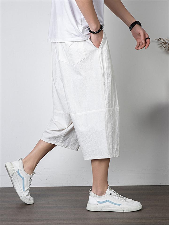 Men's Simple Casual Plus Size Linen Cropped Pants