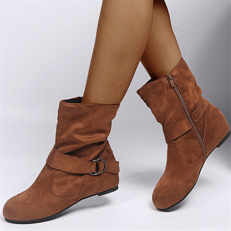 Fashion Non-Slip Faux Suede Flat Heels Ankle Boots for Women