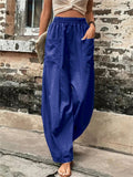 Women's Elastic High Waist Loose Casual Pants with Pockets