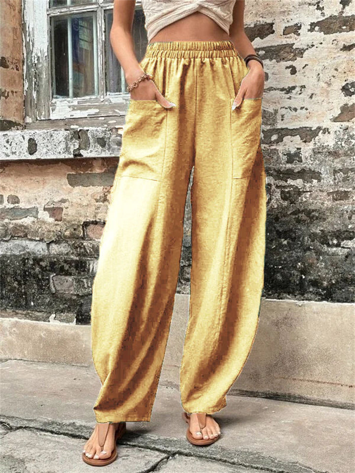 Women's Elastic High Waist Loose Casual Pants with Pockets