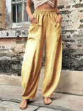Women's Elastic High Waist Loose Casual Pants with Pockets