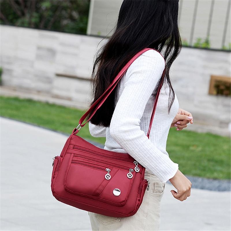 Multi-Pocket Zip Fastening Adjustable Shoulder Strap Casual Crossbody Bag