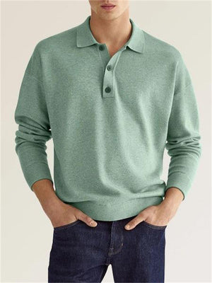 Men's V-neck Long Sleeve Polo Shirt for Autumn
