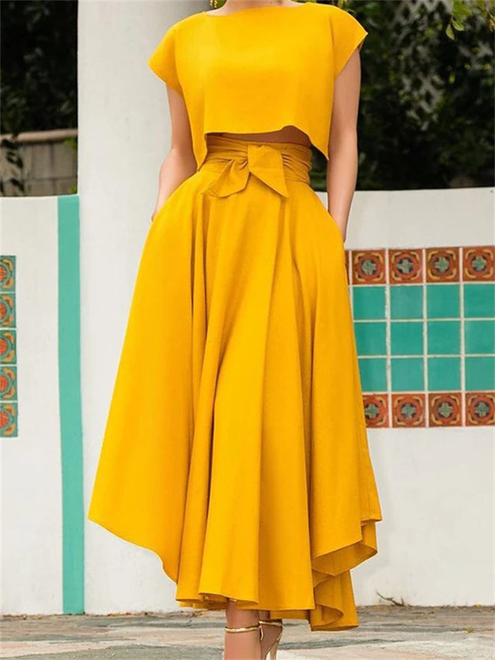 Elegant Women's High Waist Tie Front Maxi Skirt