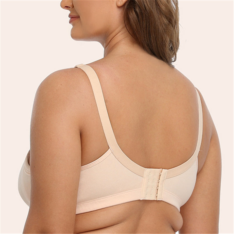 Women Plus Size Deep Plunge Comfy Cotton Bras - Nude