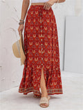 High Waist Casual Printed Split Long Skirts