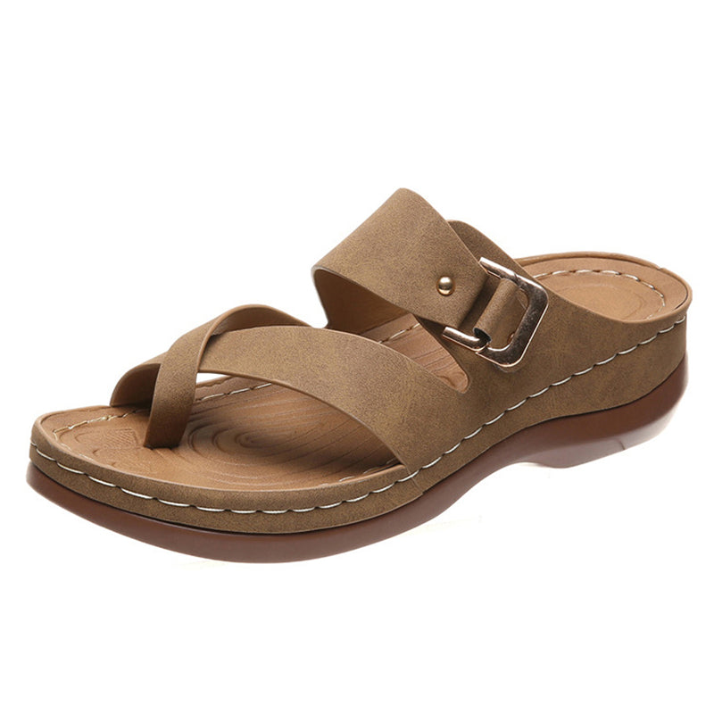 Female Casual Ankle Strap Flip Flops Wedge Slippers