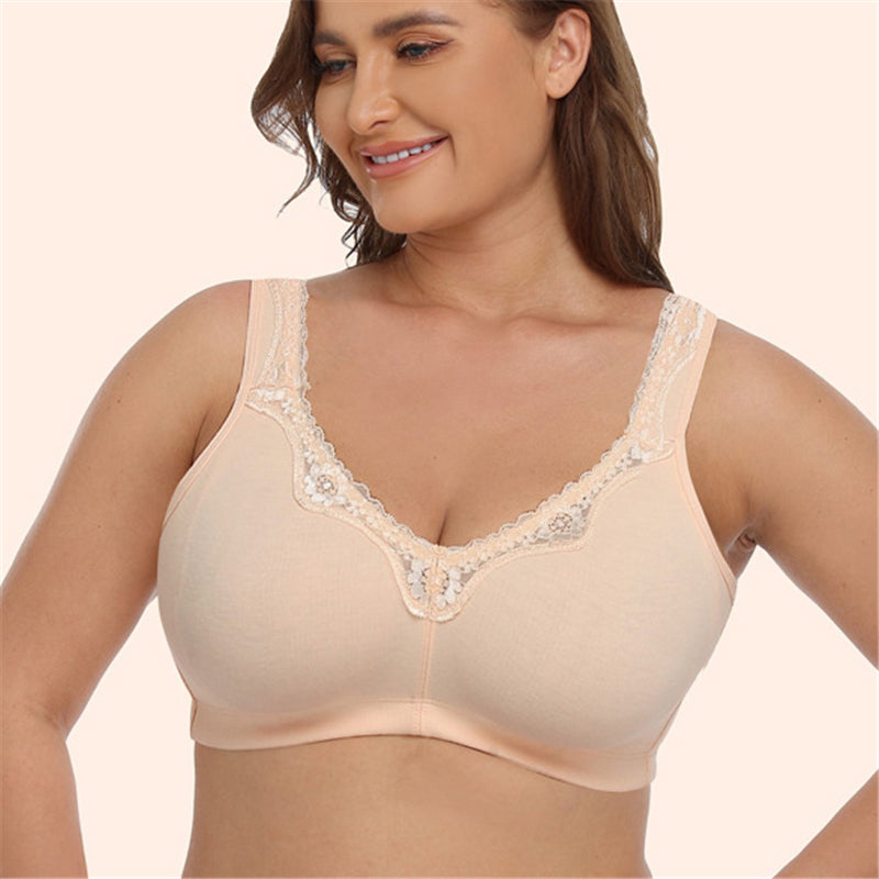 Women Plus Size Deep Plunge Comfy Cotton Bras - Nude