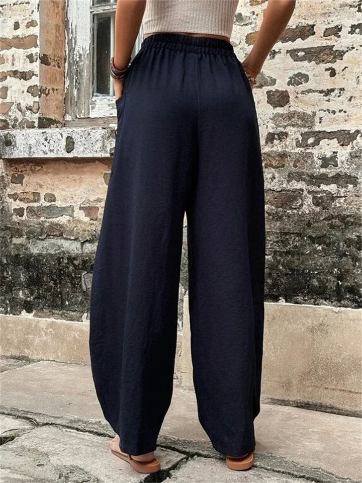Women's Elastic High Waist Loose Casual Pants with Pockets