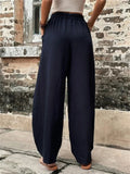 Women's Elastic High Waist Loose Casual Pants with Pockets