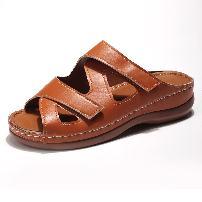 Summer Hollow Out Velcro Wedge Heel Casual Slippers for Women