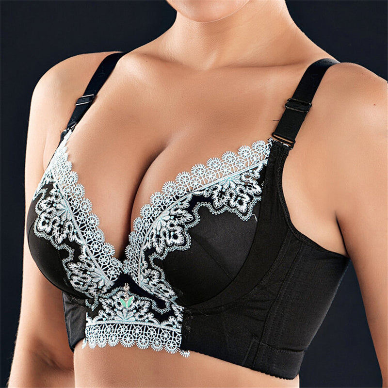 Women's Plus Size Lace Patchwork Wireless Full Coverage Bras - Red