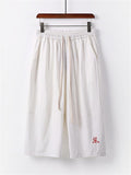 Summer Drawstring Design Loose Wide-Leg Casual Cropped Trousers