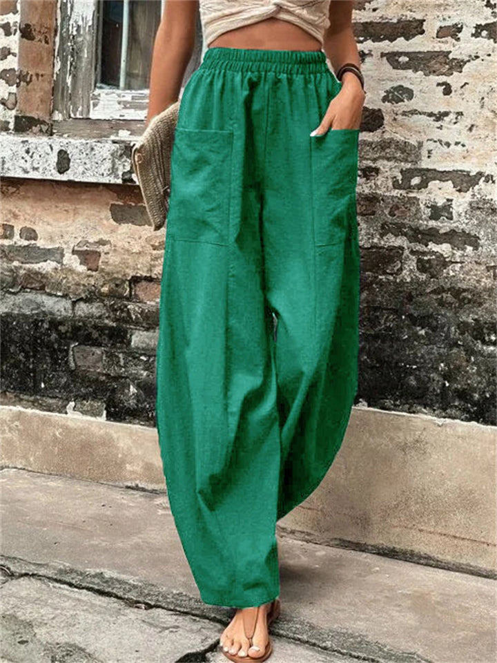 Women's Elastic High Waist Loose Casual Pants with Pockets