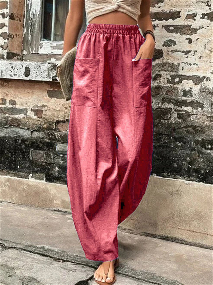 Women's Elastic High Waist Loose Casual Pants with Pockets