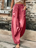 Women's Elastic High Waist Loose Casual Pants with Pockets