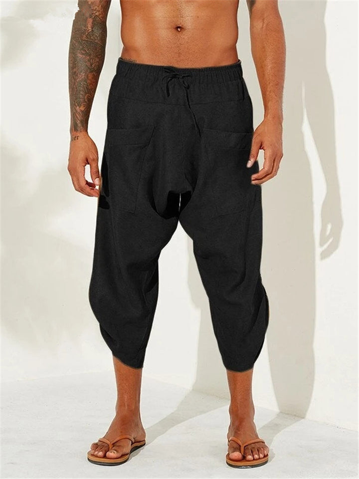 Men's Calf-Length Drawstring Linen Harem Pants