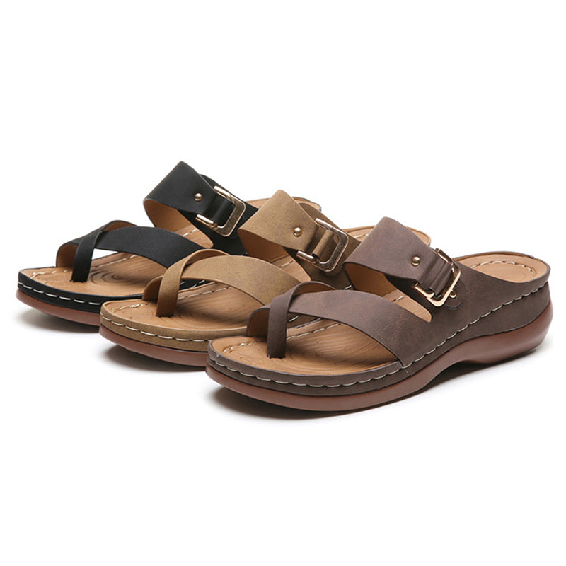Female Casual Ankle Strap Flip Flops Wedge Slippers