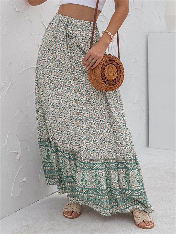 High Waist Casual Printed Split Long Skirts