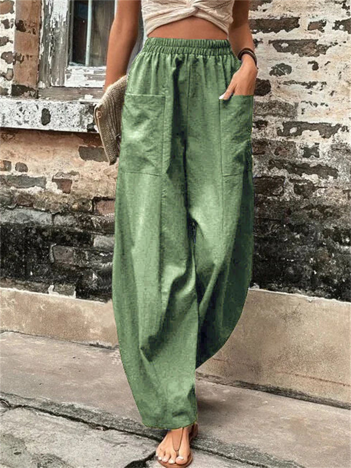 Women's Elastic High Waist Loose Casual Pants with Pockets
