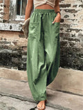 Women's Elastic High Waist Loose Casual Pants with Pockets