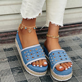 Women's Comfortable Rhinestone Denim Solid Color Slippers