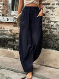 Women's Elastic High Waist Loose Casual Pants with Pockets