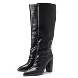 Elegant Lady Pointed Toe Chunky Heels Long Boots for Fashion Show