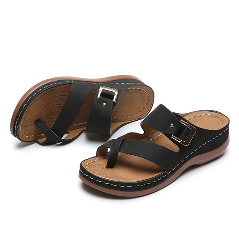 Female Casual Ankle Strap Flip Flops Wedge Slippers