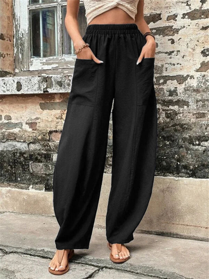 Women's Elastic High Waist Loose Casual Pants with Pockets