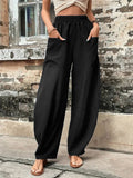 Women's Elastic High Waist Loose Casual Pants with Pockets