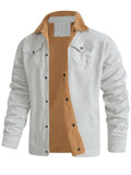 ‌Men's Casual Thick Fleece Lined Cargo Coat with Pockets
