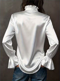 Women's Elegant Satin Blouse Long Sleeve Button Up Shirts