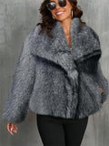 Women's Trendy Winter Solid Color Lapel Faux Fur Coats