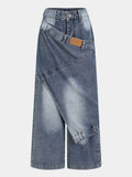 Women's Stylish Asymmetric Cross Waist Wide Leg Baggy Washed Denim Pants
